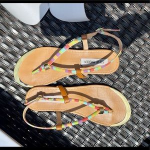 Steve Madden Rubbyy Bright Multi 7.5 flat sandal rainbow colors with gold toe